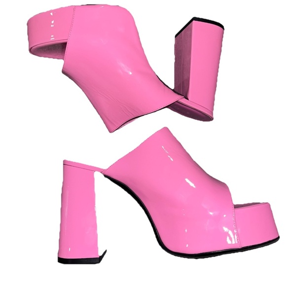 BY FAR Pink Patent Leather Platform Sandals Brad Mules EU 40 US 10 Heels New - Picture 7 of 13